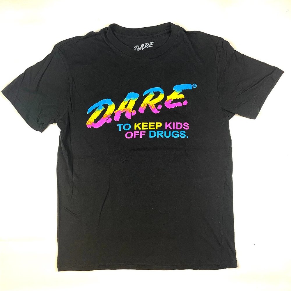 DARE Say No to Drugs Double Sided T Shirt Sz M Black Multicolor D.A.R.E. Retro